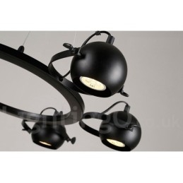 Lámpara colgante retro vintage de hierro negro de 6 luces con pantallas esféricas de hierro negro