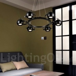 Lámpara colgante retro vintage de hierro negro de 6 luces con pantallas esféricas de hierro negro
