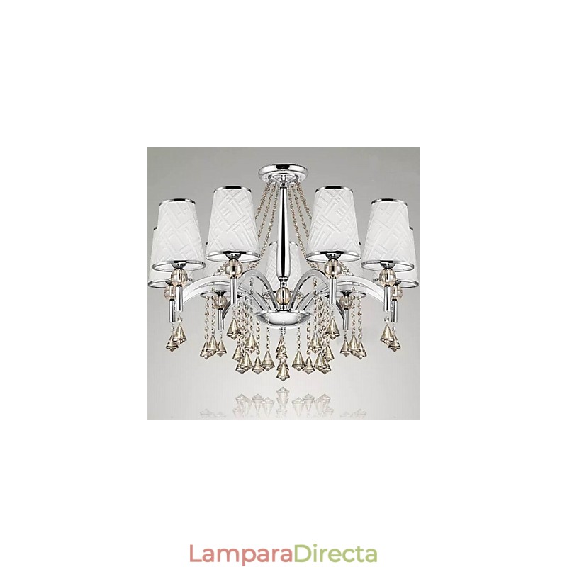 Lámpara de araña moderna contemporánea de metal cromado y cristal