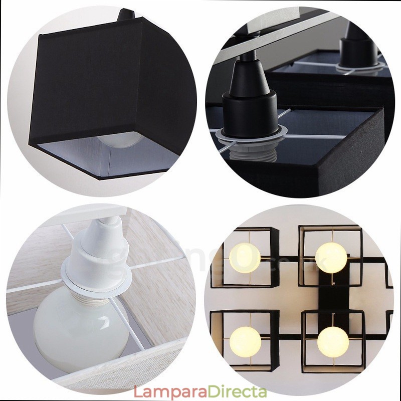 Lámparas de techo empotradas modernas y contemporáneas de 6 luces negras con pantalla de tela