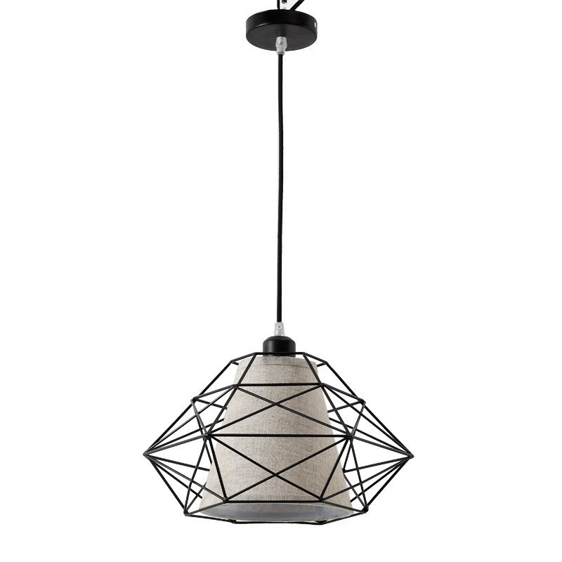 Lámpara colgante retro vintage de hierro negro con pantallas de tela, 1 luz