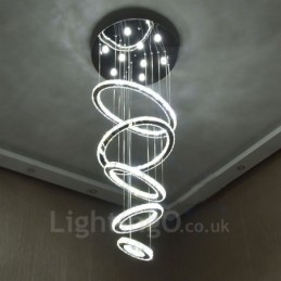 Lámpara colgante de techo de cristal moderna con 5 anillos, regulable, Wi-Fi, inteligente, tres colores de fuente de luz, lámpara de araña para interiores