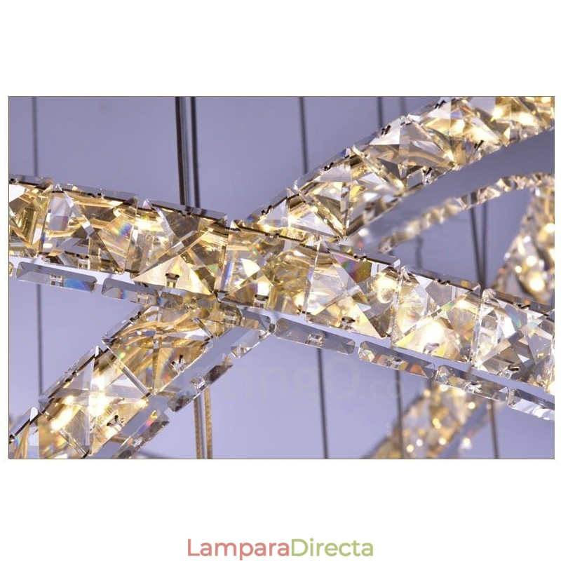 Lámpara colgante de techo de cristal moderna con 5 anillos, regulable, Wi-Fi, inteligente, tres colores de fuente de luz, lámpara de araña para interiores