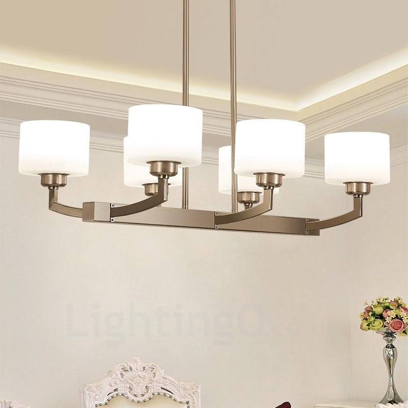 Lámpara colgante moderna cromada de 6 luces para interiores, lámparas colgantes para el hogar con pantallas de vidrio.