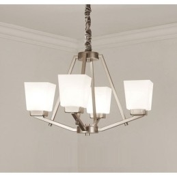Lámpara colgante cromada de 4 luces para interiores, moderna, con pantallas de vidrio.