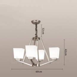 Lámpara colgante cromada de 4 luces para interiores, moderna, con pantallas de vidrio.