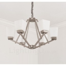 Lámpara colgante cromada de 6 luces para interiores, moderna, con pantallas de vidrio.