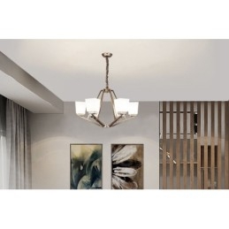 Lámpara colgante cromada de 6 luces para interiores, moderna, con pantallas de vidrio.