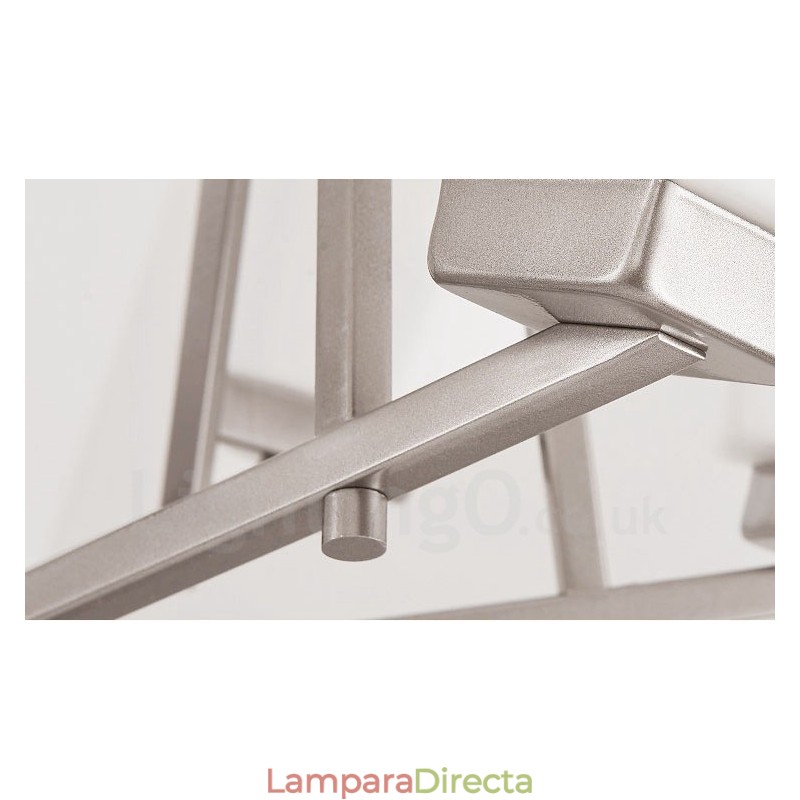 Lámpara colgante cromada de 6 luces para interiores, moderna, con pantallas de vidrio.
