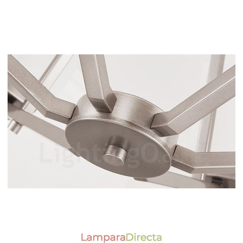 Lámpara colgante cromada de 6 luces para interiores, moderna, con pantallas de vidrio.