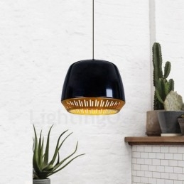 Lámpara colgante contemporánea moderna de 1 luz con pantalla negra, blanca, roja y azul