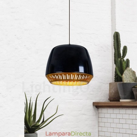 Lámpara colgante contemporánea moderna de 1 luz con pantalla negra, blanca, roja y azul Lámpara colgante contemporánea moderna de 1 luz con pantalla negra, blanca, roja y azul