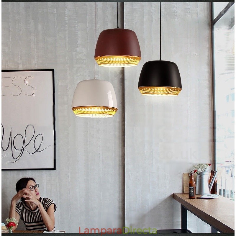 Lámpara colgante contemporánea moderna de 1 luz con pantalla negra, blanca, roja y azul