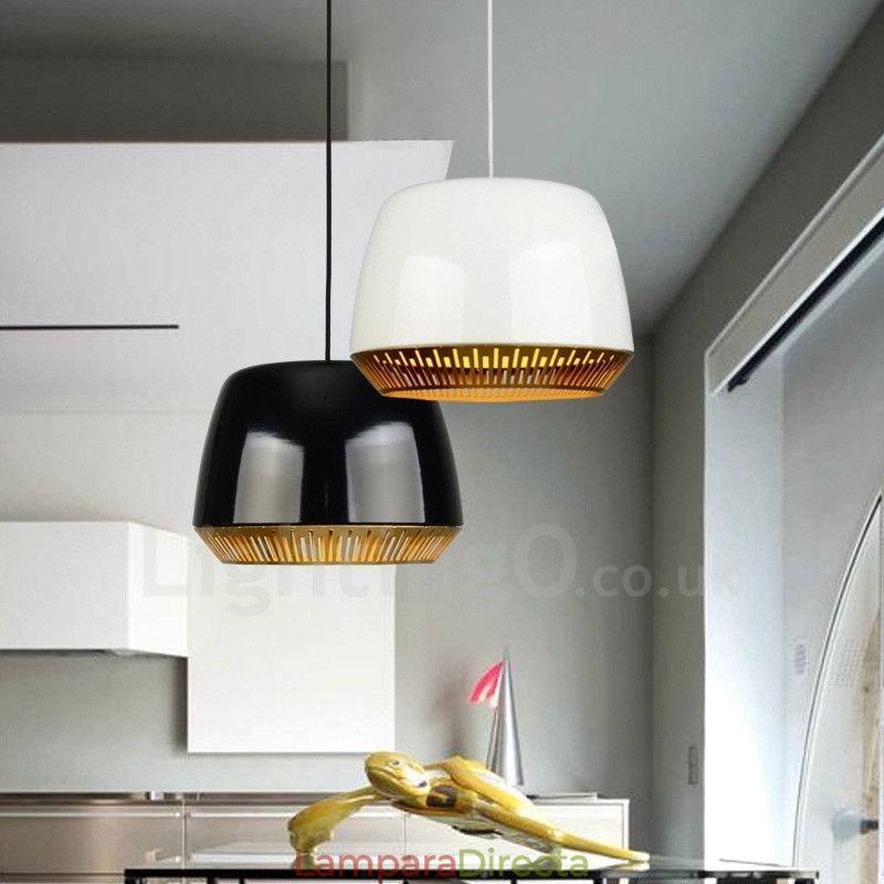 Lámpara colgante contemporánea moderna de 1 luz con pantalla negra, blanca, roja y azul