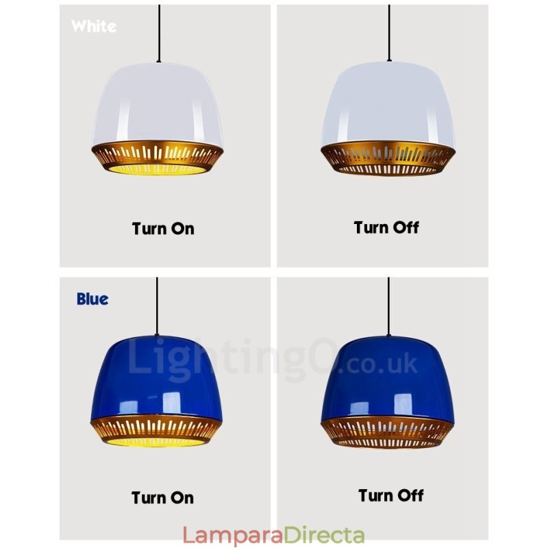 Lámpara colgante contemporánea moderna de 1 luz con pantalla negra, blanca, roja y azul