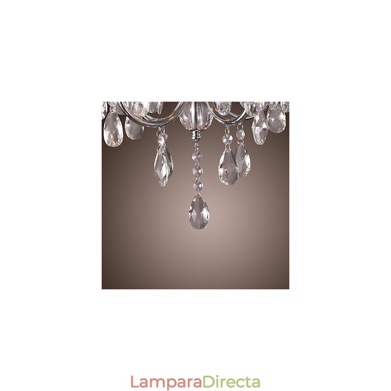Lámpara de araña clásica tradicional de metal cromado y cristal