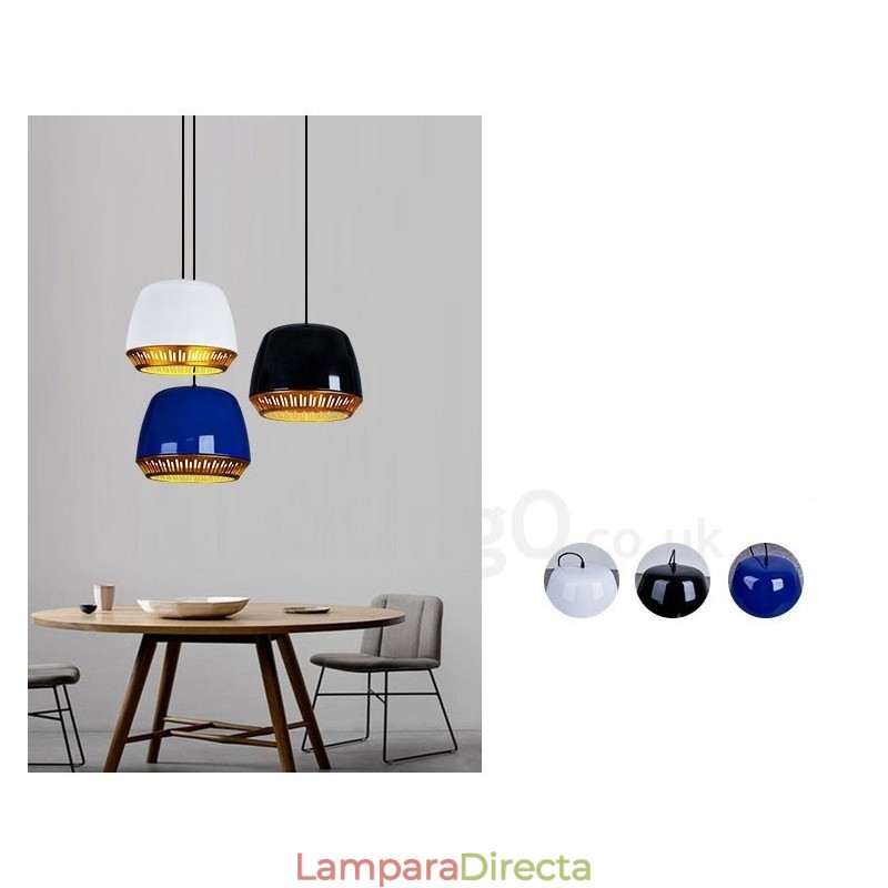 Lámpara colgante contemporánea moderna de 1 luz con pantalla negra, blanca, roja y azul