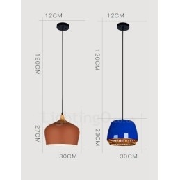 Lámpara colgante contemporánea moderna de 1 luz con pantalla negra, blanca, roja y azul