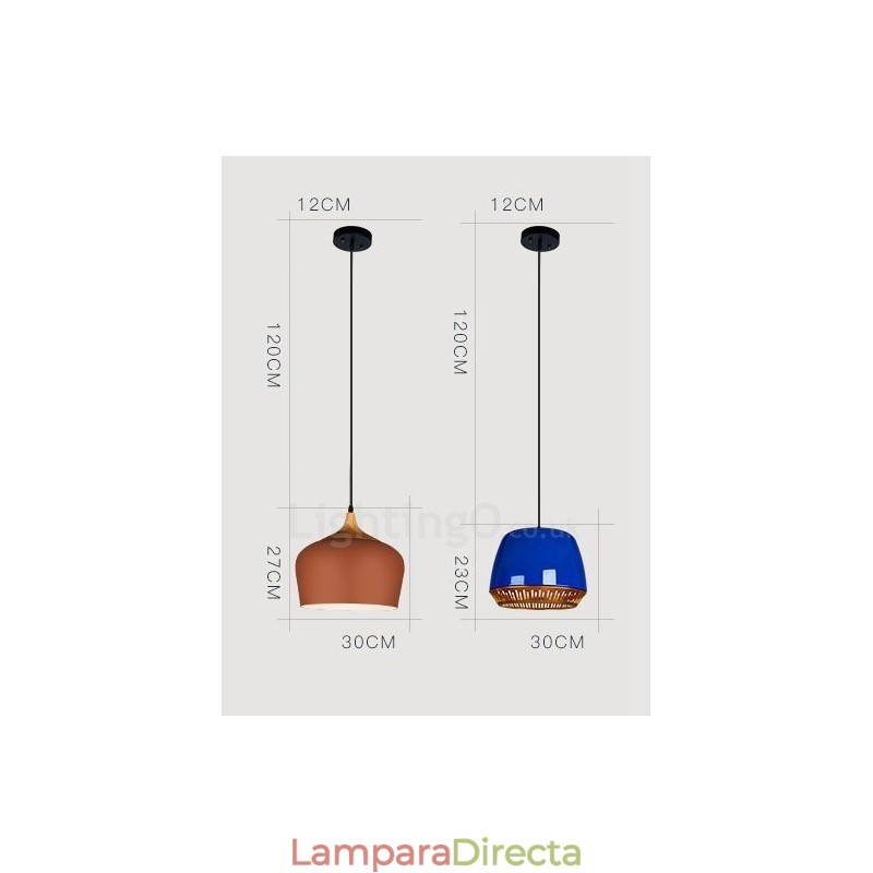 Lámpara colgante contemporánea moderna de 1 luz con pantalla negra, blanca, roja y azul