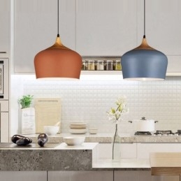 Lámpara colgante contemporánea moderna de 1 luz con pantalla blanca, roja y azul