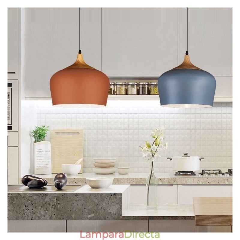 Lámpara colgante contemporánea moderna de 1 luz con pantalla blanca, roja y azul