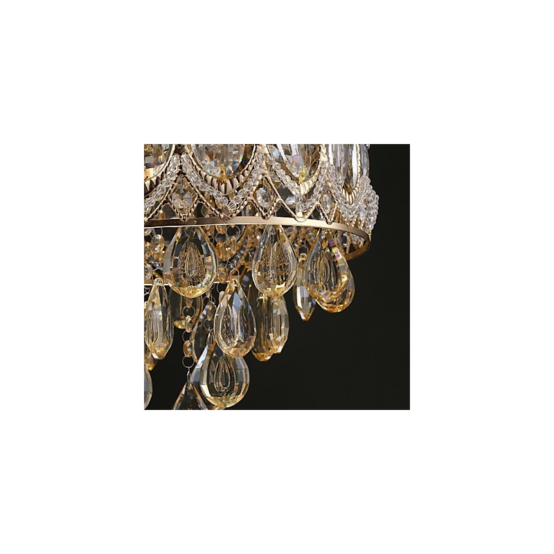 Lámpara de araña romántica de cristal color champán y dorado