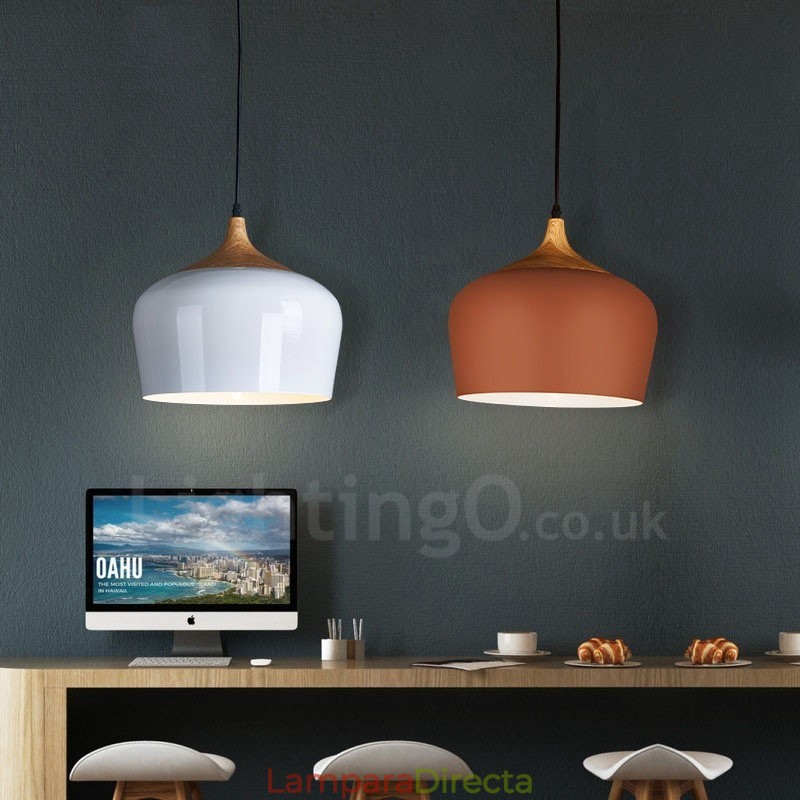 Lámpara colgante contemporánea moderna de 1 luz con pantalla blanca, roja y azul