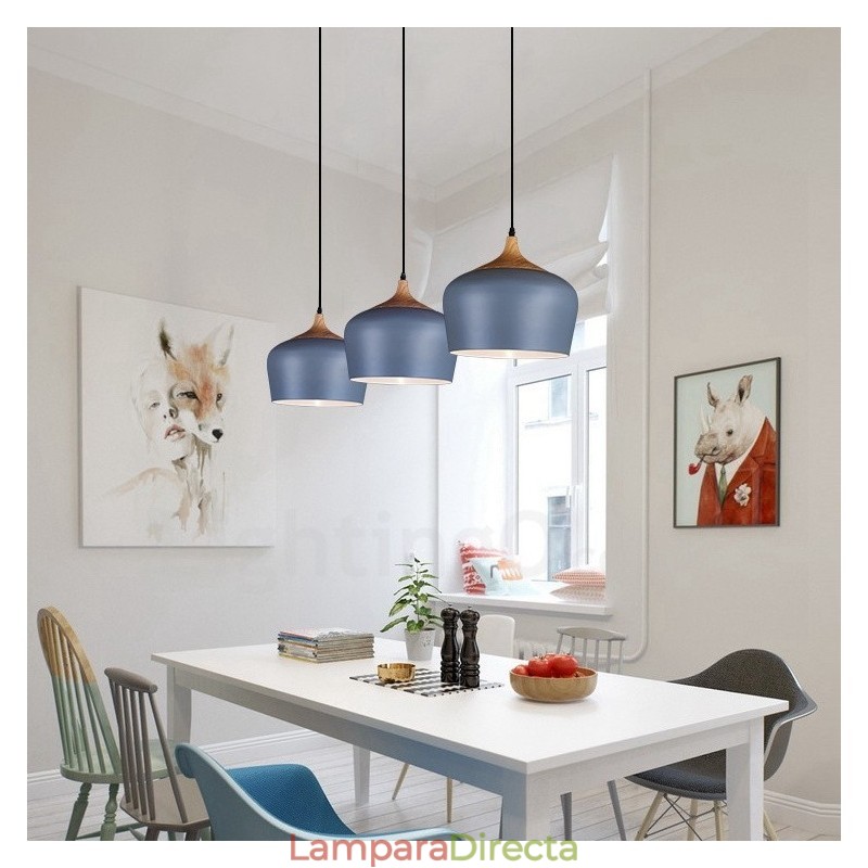 Lámpara colgante contemporánea moderna de 1 luz con pantalla blanca, roja y azul
