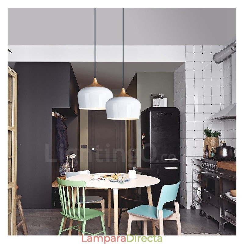 Lámpara colgante contemporánea moderna de 1 luz con pantalla blanca, roja y azul