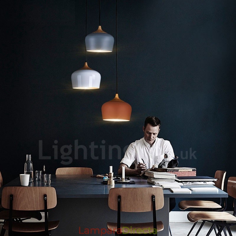 Lámpara colgante contemporánea moderna de 1 luz con pantalla blanca, roja y azul