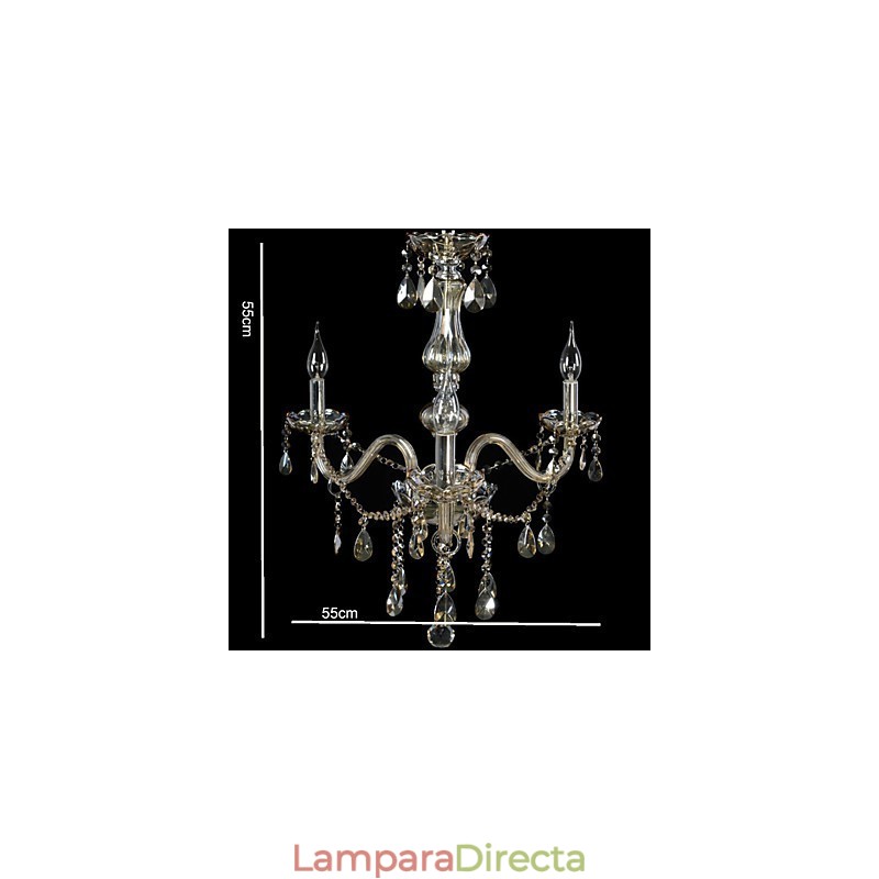 Lámpara de araña de cristal de lujo de 3 luces, color coñac, K9