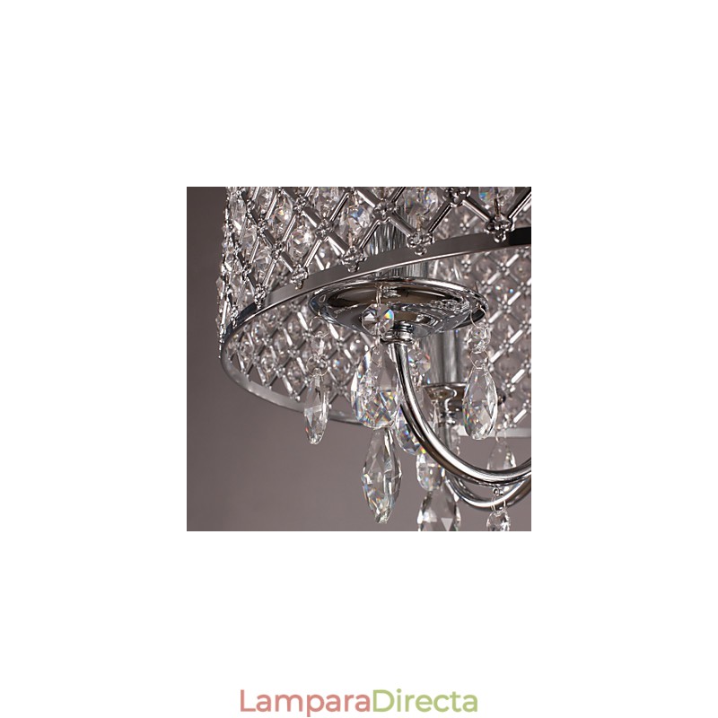 Lámpara de araña clásica tradicional de metal cromado y cristal