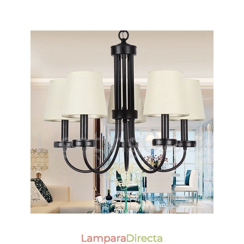 Lámpara de araña contemporánea retro de 5 luces estilo vela negra