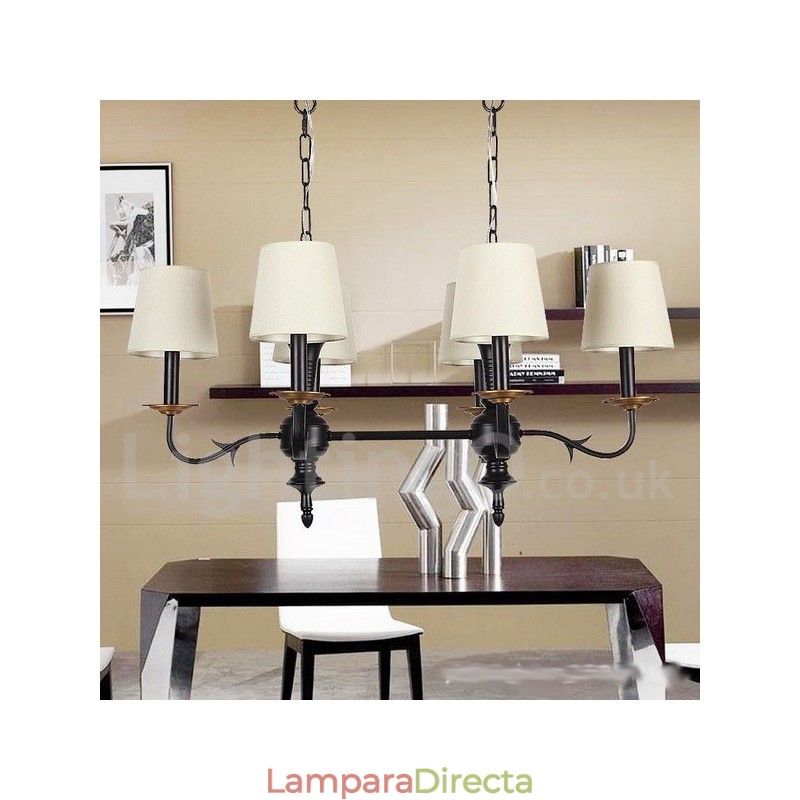 Lámpara de araña rústica retro de 6 luces estilo vela negra