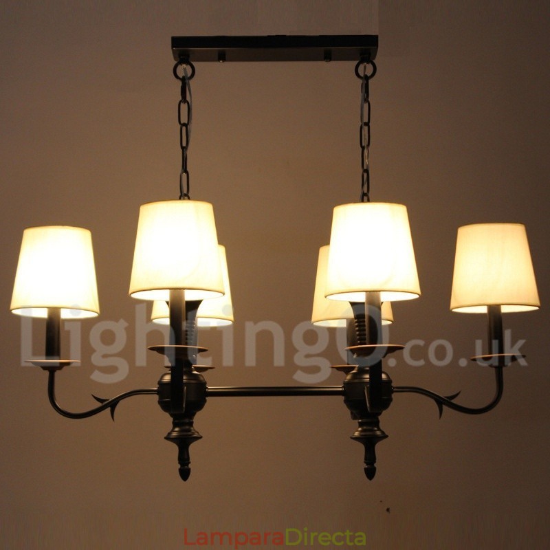 Lámpara de araña rústica retro de 6 luces estilo vela negra