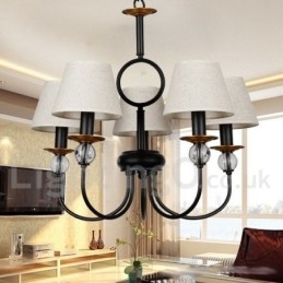 Lámpara de araña de 5 luces rústica, retro, estilo mediterráneo, contemporánea, estilo vela, color negro