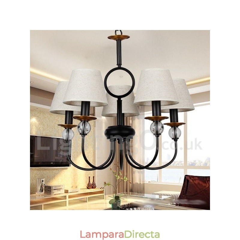 Lámpara de araña de 5 luces rústica, retro, estilo mediterráneo, contemporánea, estilo vela, color negro