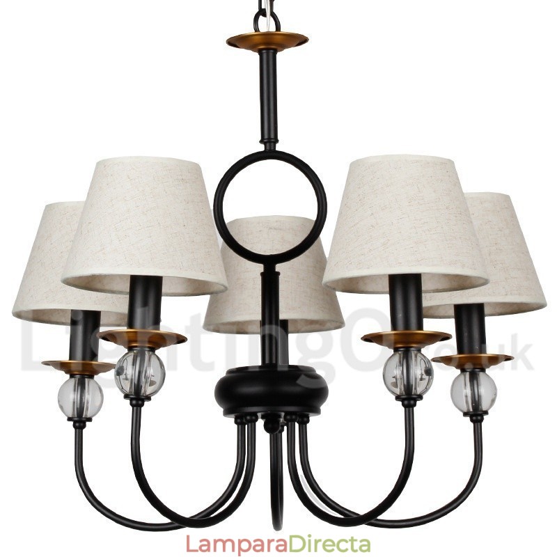 Lámpara de araña de 5 luces rústica, retro, estilo mediterráneo, contemporánea, estilo vela, color negro