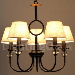 Lámpara de araña de 5 luces rústica, retro, estilo mediterráneo, contemporánea, estilo vela, color negro