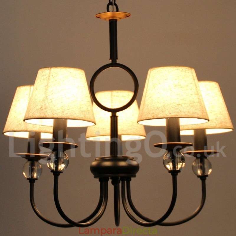 Lámpara de araña de 5 luces rústica, retro, estilo mediterráneo, contemporánea, estilo vela, color negro