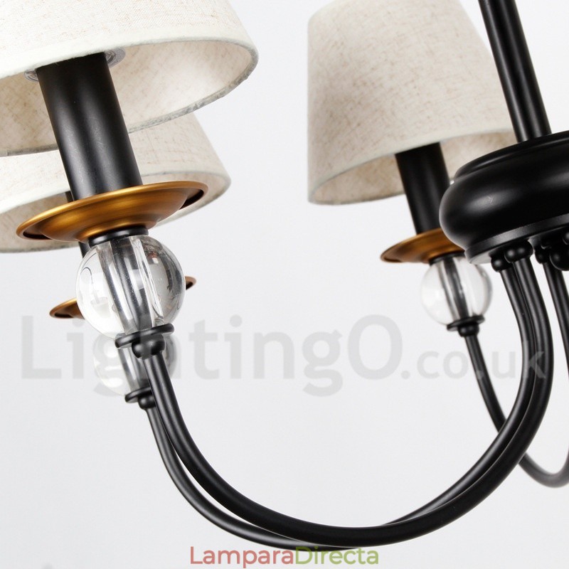 Lámpara de araña de 5 luces rústica, retro, estilo mediterráneo, contemporánea, estilo vela, color negro