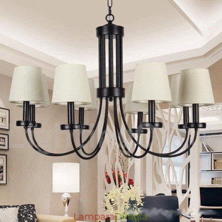 Lámpara de araña contemporánea retro de 8 luces estilo vela negra Lámpara de araña contemporánea retro de 8 luces estilo vela negra