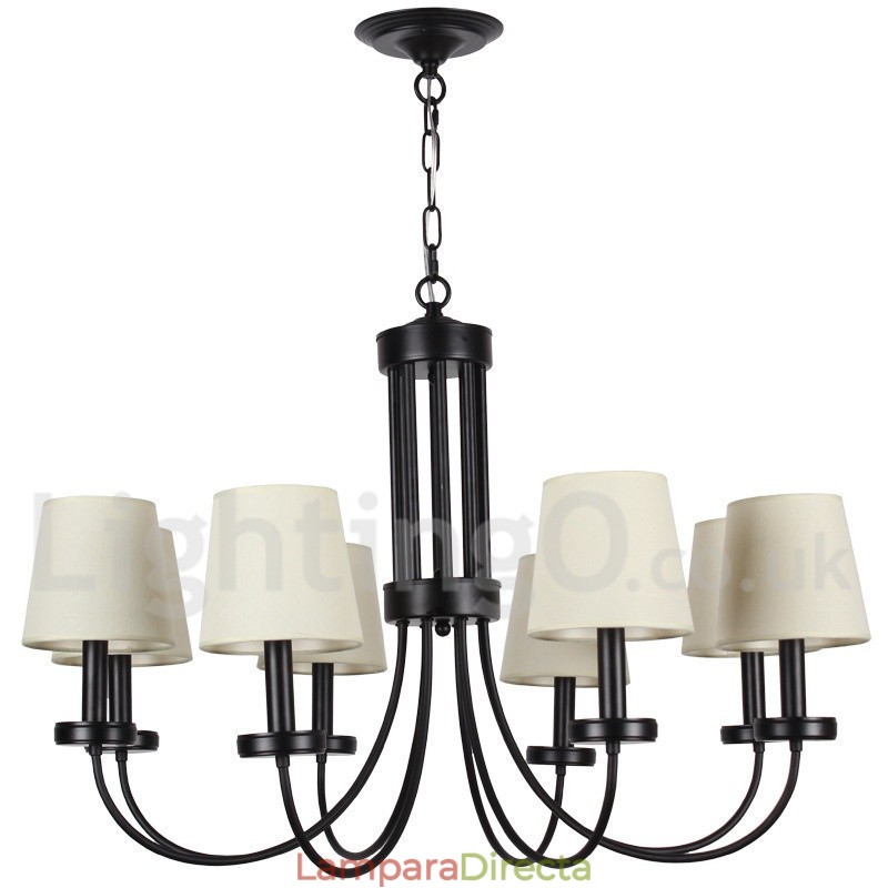 Lámpara de araña contemporánea retro de 8 luces estilo vela negra