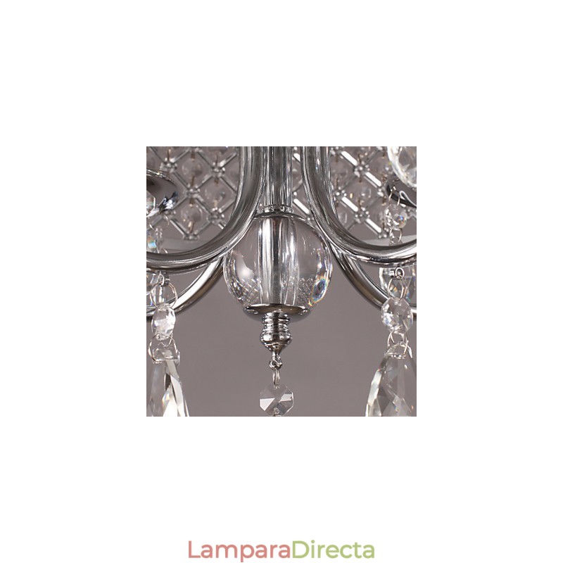 Lámpara de araña clásica tradicional de metal cromado y cristal