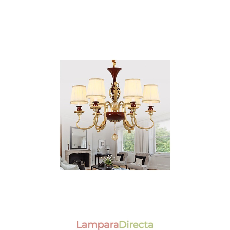 Lámpara de araña de cristal de 6 luces con pintura de moda de metal
