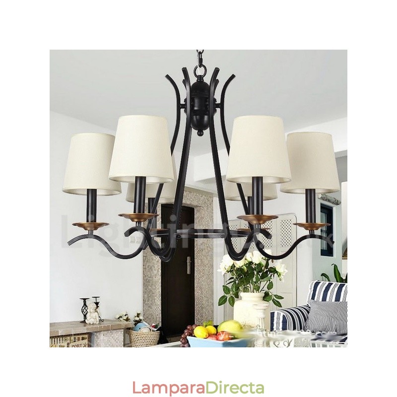 Lámpara de araña contemporánea retro de 6 luces en color negro