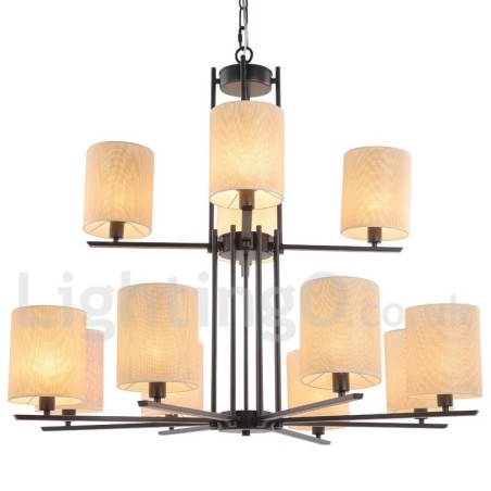 Lámpara de araña grande estilo vela, estilo rústico retro, color negro, de 12 luces y 2 niveles Lámpara de araña grande estilo vela, estilo rústico retro, color negro, de 12 luces y 2 niveles