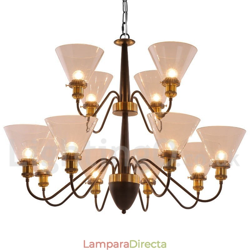 Lámpara de araña grande estilo vela, estilo rústico retro, color negro, de 12 luces y 2 niveles