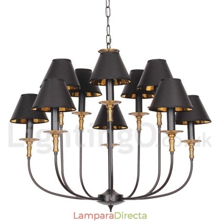 Lámpara de araña grande estilo vela de dos niveles, estilo retro, color negro Lámpara de araña grande estilo vela de dos niveles, estilo retro, color negro