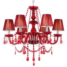Lámpara de araña estilo vela de cristal K9 rojo de 6 luces